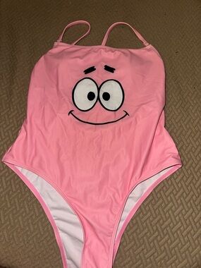 ROMWE Pink One-Piece Swimwear with Smiley Face